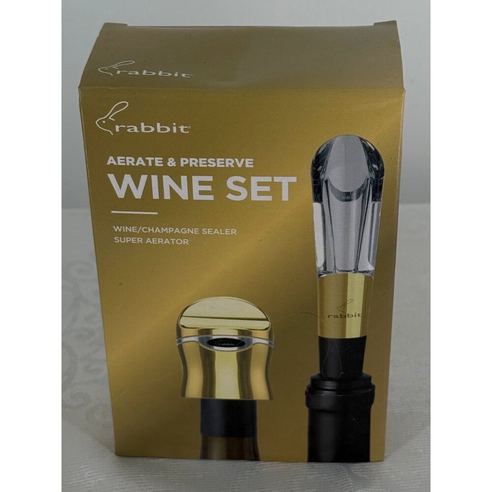 Rabbit Wine & Champagne Sealer With Super Aerator Gold Tone
